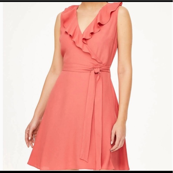 LOFT Dresses & Skirts - Loft Ruffle Wrap Dress Size 10P Coral Color
